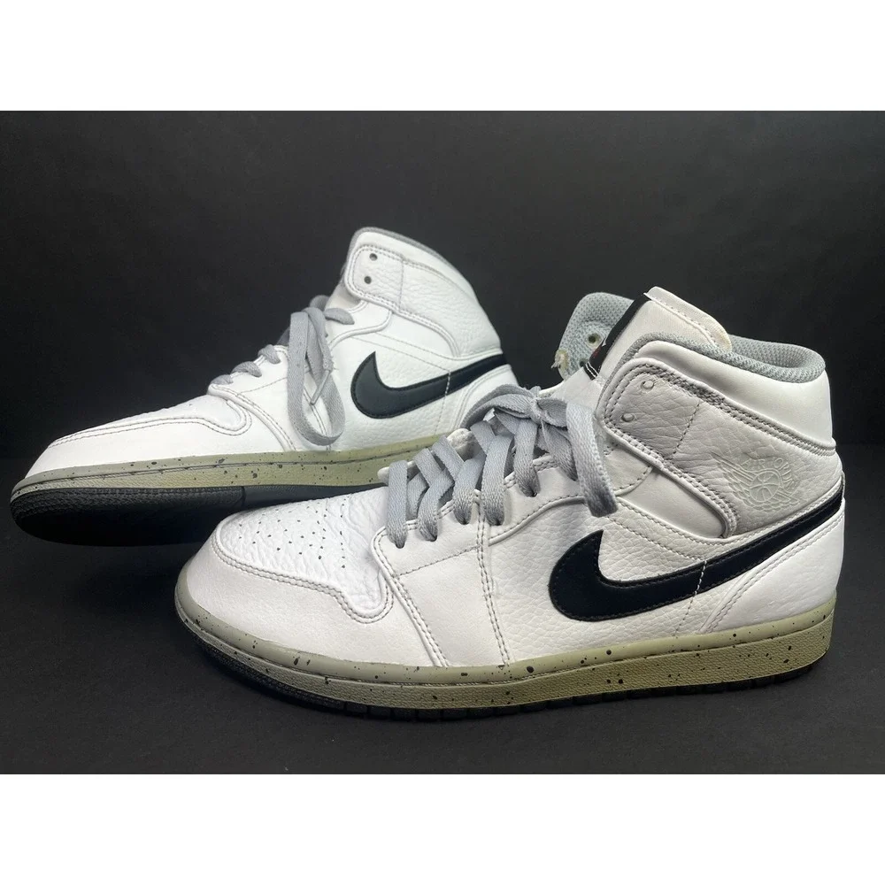 Air Jordan 1 Mid White Cement Men's Size 8 Sneakers 554724-115 Leather Nike